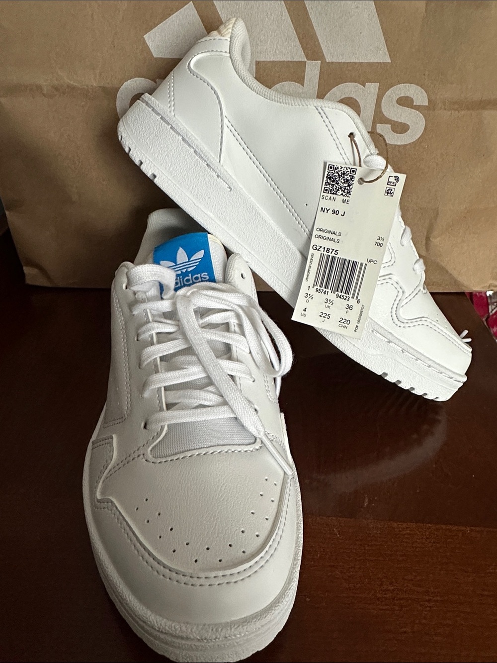 adidas White Sneakers with Blue Logo Accent